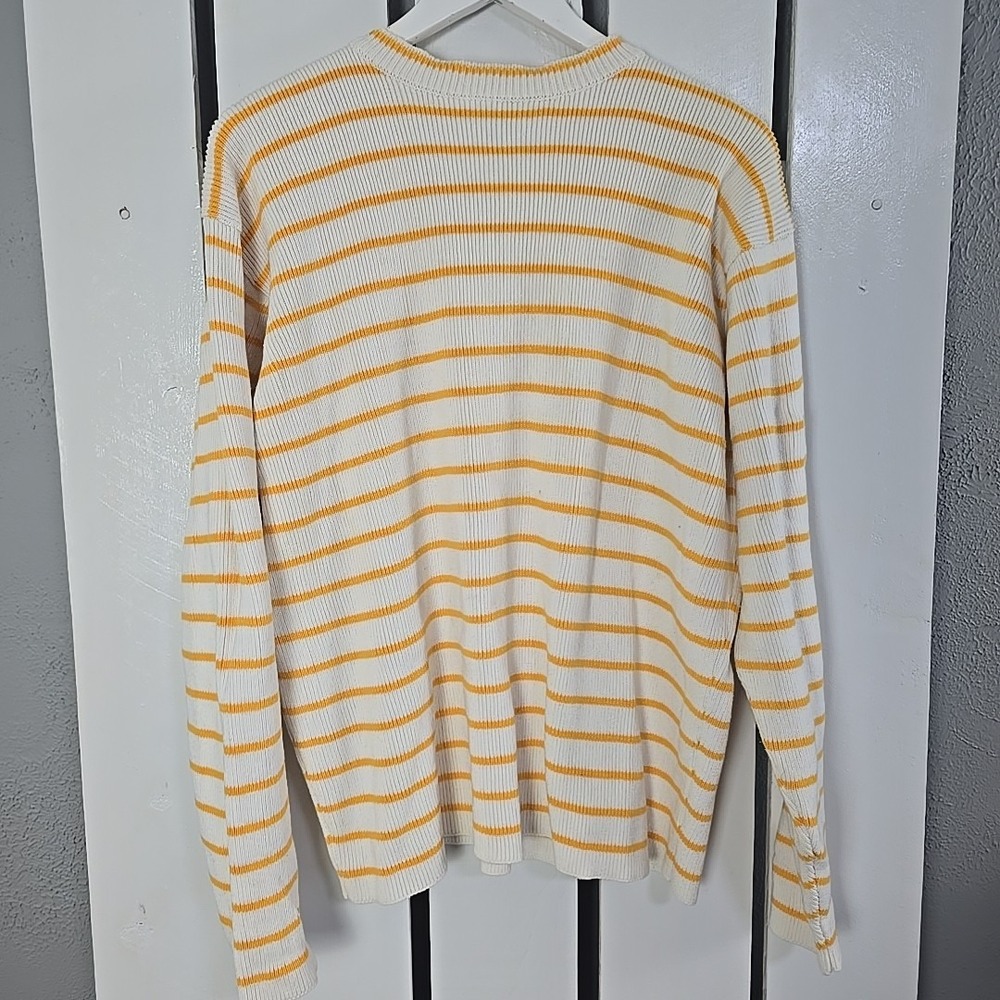 J Crew Womens Oarsman Thick Pullover Sweater Yellow‎ Striped L Preppy Coastal